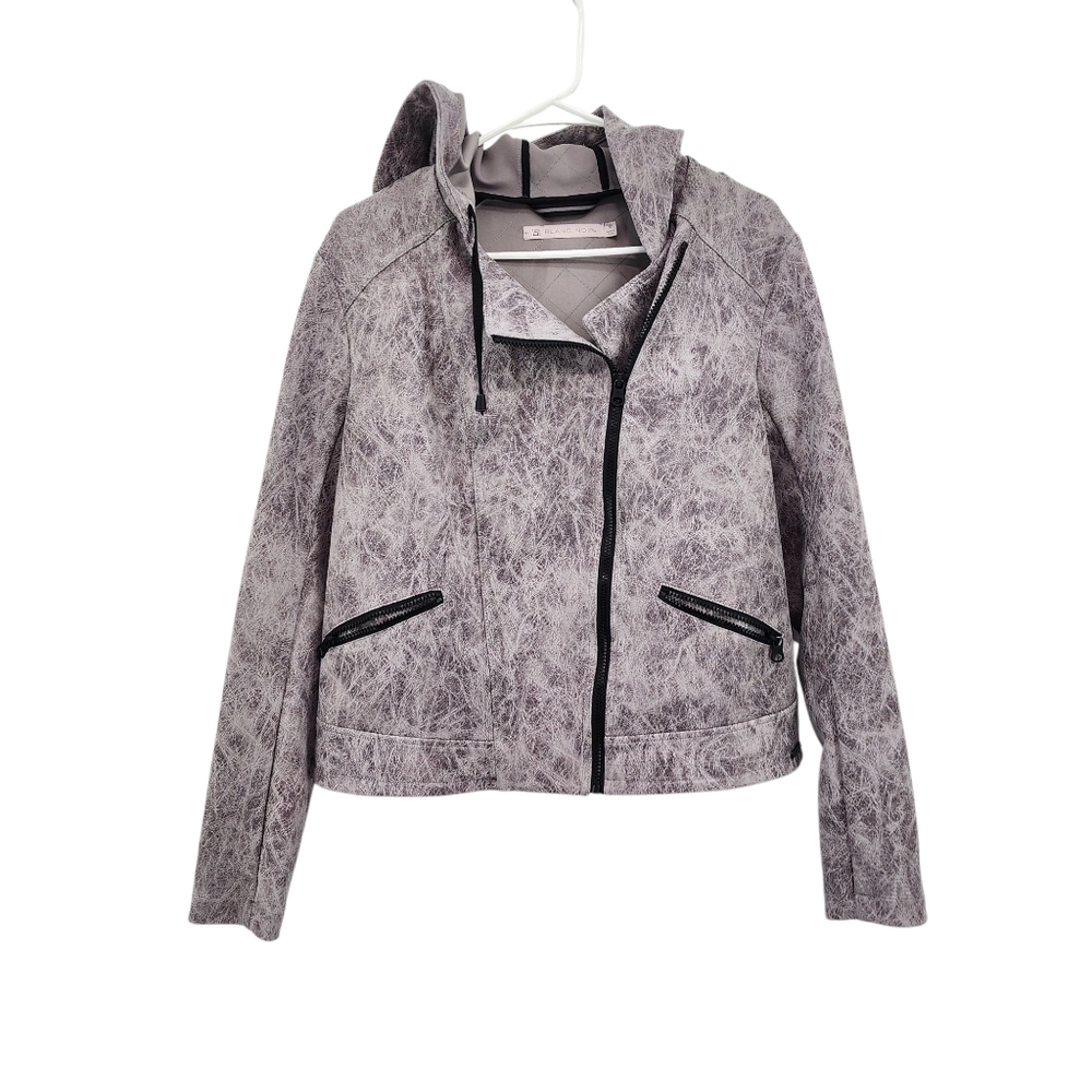 Blanc Noir Women's Asymmetrical Washed Hooded Moto Jacket - L